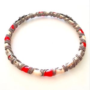 Painted Enamel & Gold Bangle Bracelet Vintage